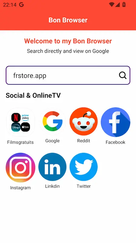 Capture d'écran de l'application Bon Browser sur Android