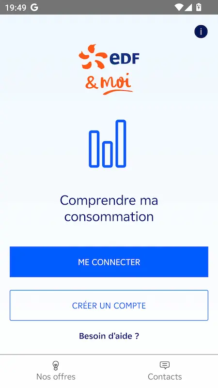 Capture d'écran de l'application EDF & MOI sur Android