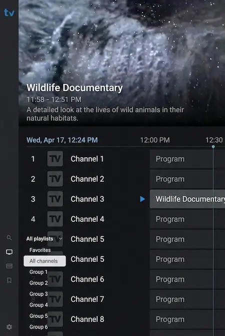 Capture d'écran de l'application TiviMate sur Android